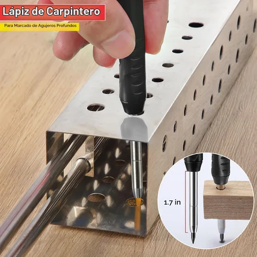 Vista 2 de Hiboom Juego de lápices de carpintero sólido para construcción con 7 recambios con sacapuntas integrado, marcador mecánico de punta larga con Negro
