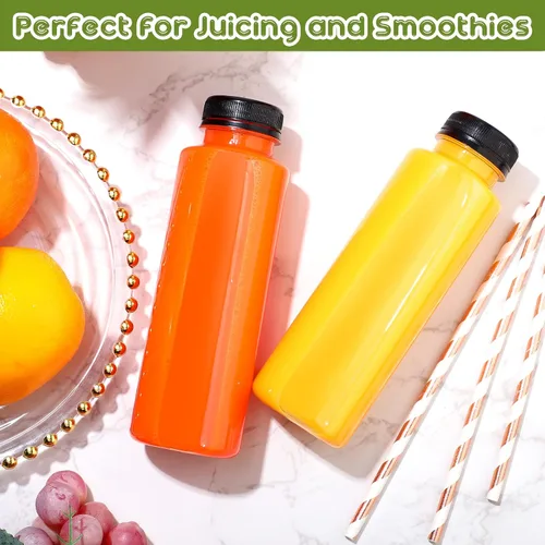 Vista 4 de Thenshop 24 botellas de plástico de 12 onzas con tapas, botellas de plástico desechables de PET transparentes con tapas negras a prueba
