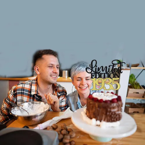 Vista 5 de Decoración para tartas de edición limitada de 1935, decoración de pastel de feliz cumpleaños 90, hombres y mujeres animan 90 años/90 y fabulosa
