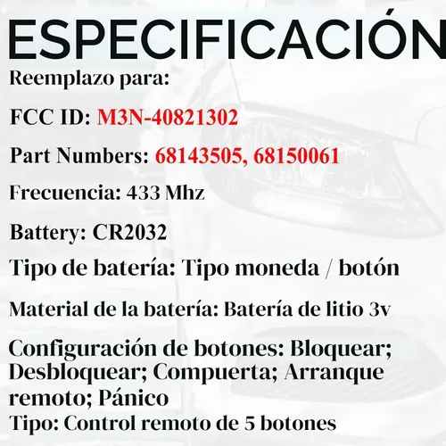 Vista 3 de SUPALAND Llave de mando a distancia para auto, reemplazo para Jeep Grand Cherokee 2014-2022 Dodge Durango, botón de inicio con 5 botones, control