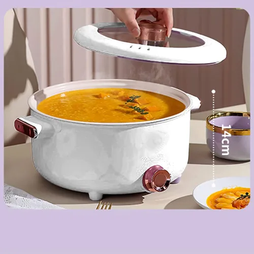 Vista 4 de Fdit Olla de cocina eléctrica, antiadherente multifunción, 3 modos de temperatura, 3.5 L para acampar (olla eléctrica con tapa)