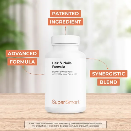 Vista 3 de Supersmart - Fórmula para cabello y uñas - Suplemento patentado de queratina solubilizada - con biotina, extracto de bambú, MSM, queratina HNS