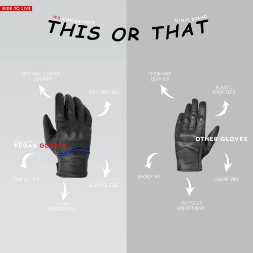 Vista 5 de WD Motorsports Vegas - Guantes de cuero para motocicleta para hombres y mujeres, guantes de equitación con protección táctil y nudillos, guantes