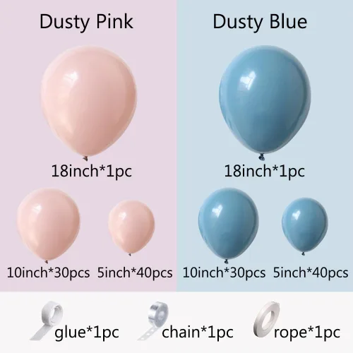 Vista 4 de Kit de arco de guirnalda de globos de revelación de género, color rosa y azul, 145 globos de látex rosa polvoriento y azul para él o ella