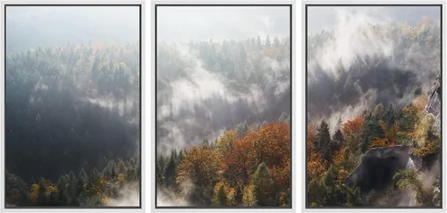 Vista 18 de SIGNWIN Lienzo enmarcado para pared, juego de arte nublado de tormenta, cielo, bosque otoñal, árboles, rústico, naturaleza, fotografía, realismo