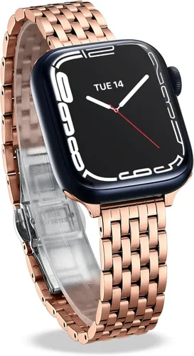 Vista 12 de Correa delgada y femenina para Apple Watch 11 10 Se 9 8 7 6 5 4 3, Correa metálica elegante para mujeres para Apple Watch 42mm 41mm 40mm 44mm 45mm