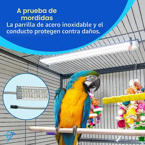 Vista 4 de HappyBird Lighting - Luz de jaula para pájaros con protector para masticar, luz LED de espectro completo para mascotas, simula el entorno natural