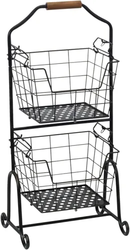 Vista 7 de Gourmet Basics by Mikasa Ferme Cesta de Mercado de Metal Ajustable de Pie de 2, 3 o 4 Niveles para Almacenamiento de Frutas y Hogar, Negro Antiguo