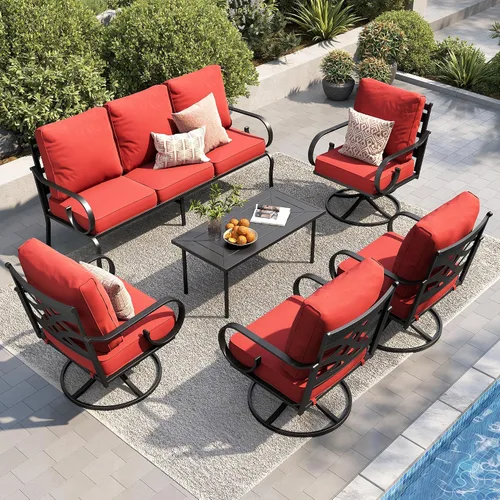 Vista 46 de PHI VILLA Patio Furniture Set with 4 Rocking Chairs & Fire Pit, Beige
