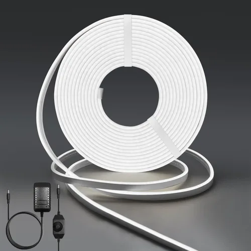 Vista 10 de Luces LED de Neón, Tiras de Luces LED Regulables de 12V, Blancas Cálidas, 5m/16.4ft, Luces de Cuerda LED de Neón Impermeables, Tira de Luces LED