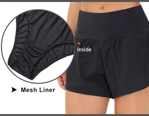 Vista 5 de THE GYM PEOPLE - Pantalones cortos de entrenamiento deportivos de cintura alta para mujer, de secado rápido, con forro de malla y bolsillos