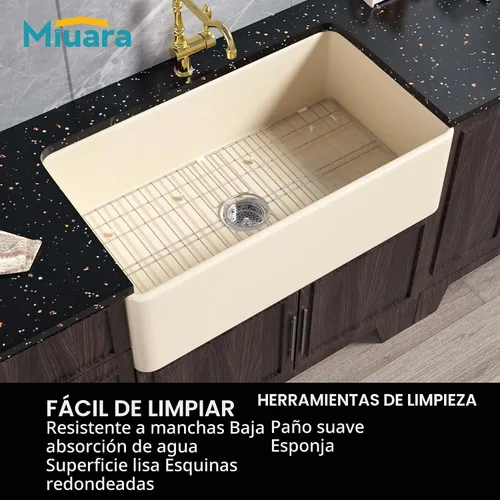 Vista 7 de Miuara Fregadero de cocina con delantal de arcilla refractaria de hueso