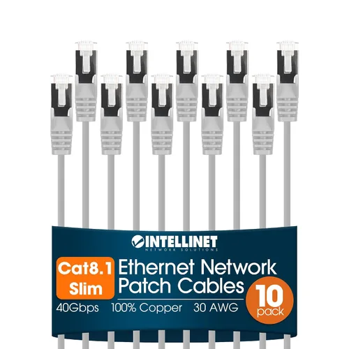 Vista 9 de Intellinet - Cable Ethernet Cat8.1 Slim U/FTP RJ45, paquete de 10 unidades Negro