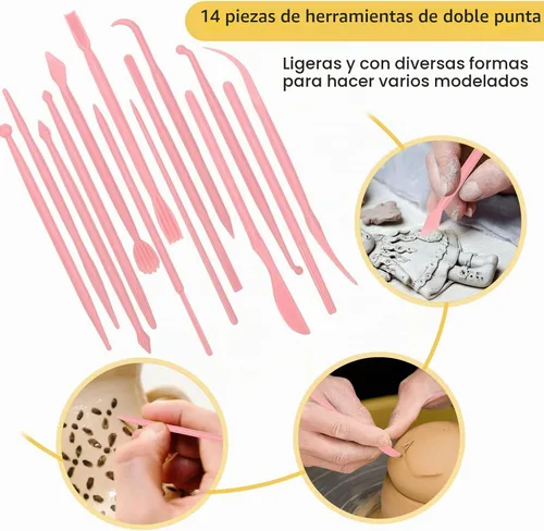 Vista 3 de 28 herramientas de corte de arcilla polimérica, rodillo acrílico, 14 kits de escultura, 7 cortadores de forma de círculo, 2 hojas acrílicas