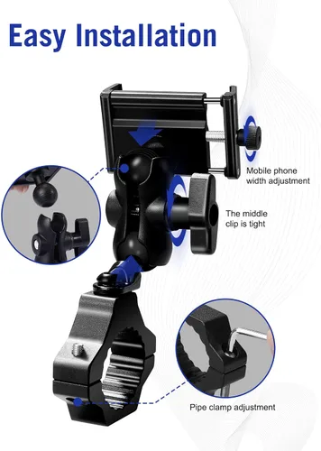 Vista 5 de ZIDIYORUO Soporte para teléfono UTV, soporte para teléfono SXS en barra de jaula enrollable de 1.75"-2", se adapta a dispositivos inteligentes