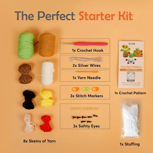 Vista 6 de A-URA Kit de aprendizaje 3 en 1 para principiantes, niños y adultos, patrón de girasol, cactus panda, plantas colgantes para principiantes, kits