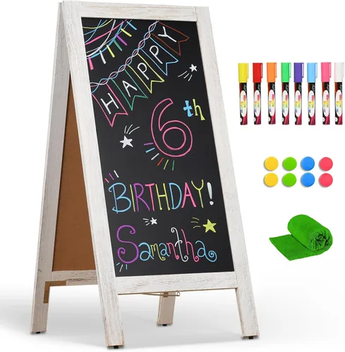Vista 14 de 4 THOUGHT Pizarra magnética de doble cara con marco A de 40"x20", tablero de madera de pino macizo independiente para sándwiches para restaurantes