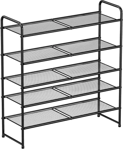 Vista 12 de SUFAUY Zapatero de malla de 3 niveles, estante de zapatos de metal para armario de 33 pulgadas de ancho, resistente, negro