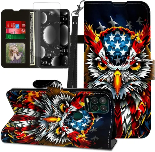 Vista 303 de Funda para Motorola Edge 2022 con protector de pantalla, soporte y tarjetero y correa para la muñeca, funda magnética para Moto Edge 2022 5G UW Lobo