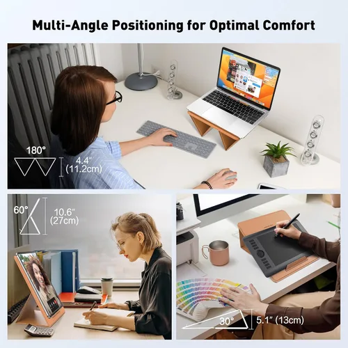 Vista 3 de AboveTEK Soporte plegable portátil 2 en 1 para iPad y portátil para escritorio, soporte de viaje ajustable para MacBook Air de 14 y 17 pulgadas