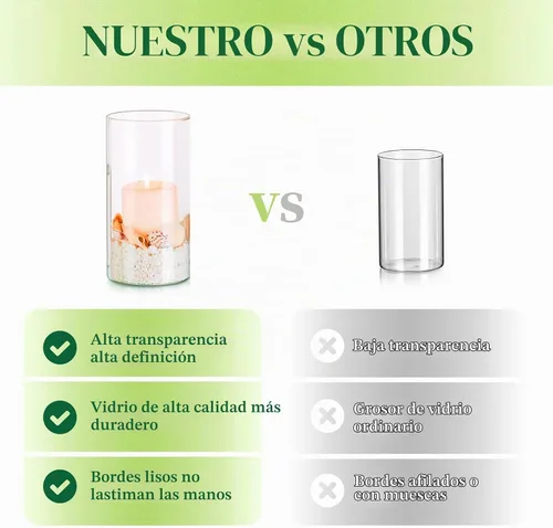 Vista 6 de Juego de 6 jarrones cilíndricos de vidrio, Hewory jarrón alto transparente para centros de mesa, portavelas de vidrio Hurricane para velas flotantes