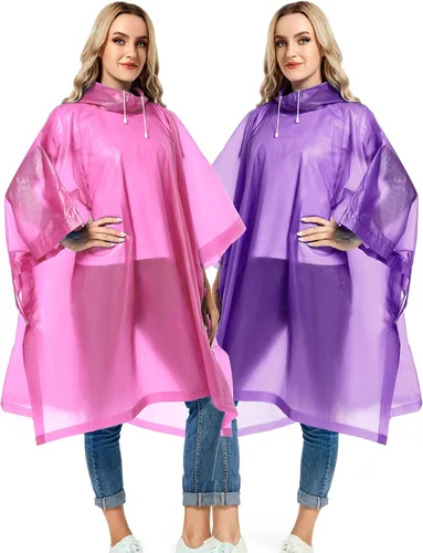 Vista 53 de Paquete de 2 ponchos de lluvia para adultos, reutilizables, impermeables, de supervivencia, emergencia, resistente, con capucha con cordón