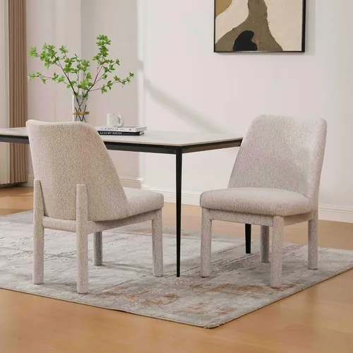 Vista 3 de Modern Minimalist Style Dining Chair,High Curved Backrest Conversation Chair,Comfortable Chenille Side Chairs for Living Beige Set of 2