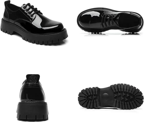 Vista 6 de Zapatos Oxford de cuero con cordones para hombre, plataforma, punta redonda, tacón grueso, suela con tacos, elevadores, suela suave, zapatos