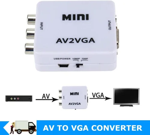 Vista 3 de Convertidor Mini VGA a Video, Adaptador compuesto a VGA, TV SetTop Box Audio Video Converter (blanco)