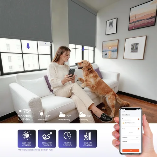 Vista 4 de Persianas enrollables opacas motorizadas inteligentes – Persianas eléctricas inalámbricas con control remoto para dormitorios, fáciles de instalar