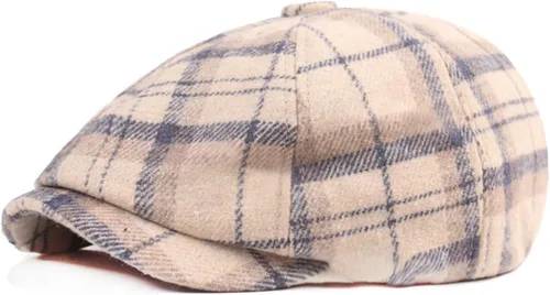 Vista 10 de Reyox Gorra unisex de algodón Newsboy 8 Panel Sombrero Cabbie Flat Cap Púrpura (Plaid Purple)