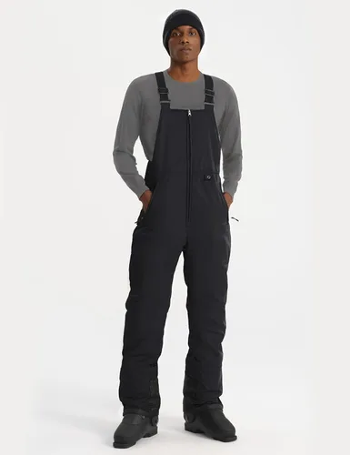 Vista 2 de GEMYSE Overol con peto de esquí impermeable aislado para hombre, pantalones de snowboard de invierno Negro