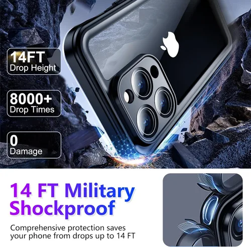 Vista 207 de Temdan - Funda impermeable diseñada para iPhone 12, protector de pantalla y cámara integrado IP68 bajo el agua, cuerpo completo, a prueba de caídas