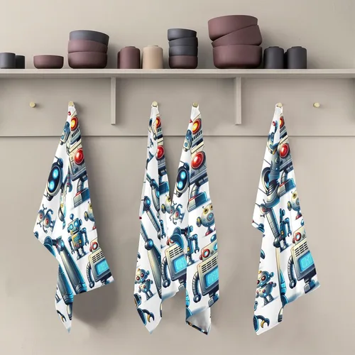 Vista 5 de GAIREG Cute Cartoon Robots Tea Towls, 28x18 Inch Decorative Kitchen Towels Farmhouse