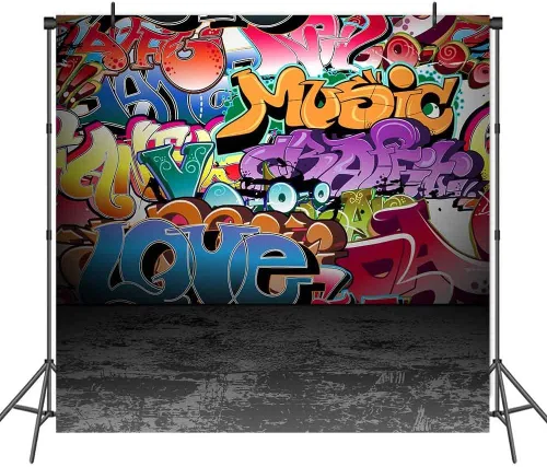 Vista 6 de Telones de fondo de fotografía de graffiti de 5 x 3 pies, colorido hip hop urbano temática sesión de fotos de regreso a la fiesta temática
