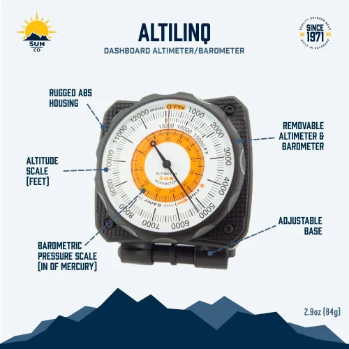 Vista 7 de Sun Company AltiLINQ - Altímetro y barómetro del tablero Altímetro para coche y camión Altitud de lectura de 0 a 15,000 pies