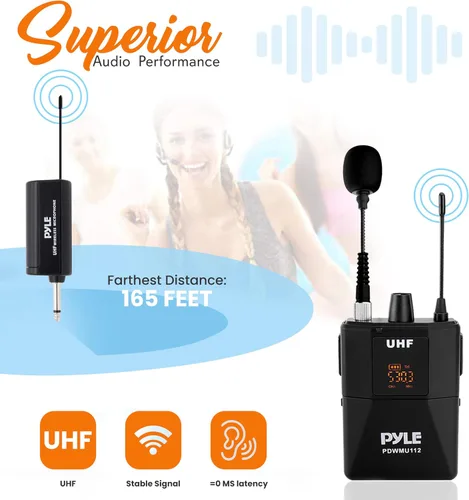 Vista 3 de Kit de sistema de micrófono inalámbrico UHF - Juego de micrófono inalámbrico profesional portátil con micrófono de auriculares, micrófono de solapa