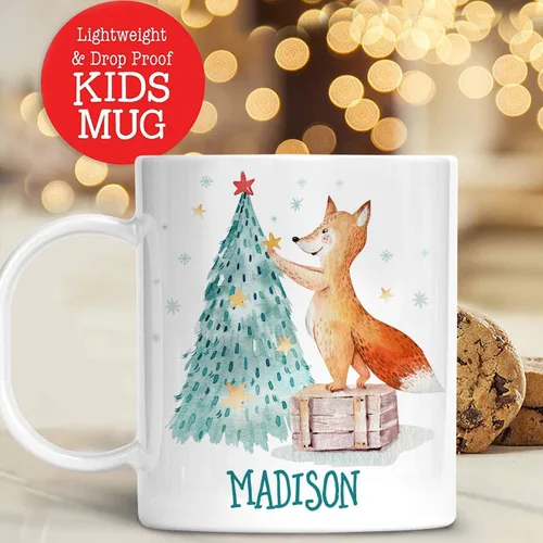 Vista 4 de Taza de Navidad personalizada con nombre de Fox para niños, polímero ligero