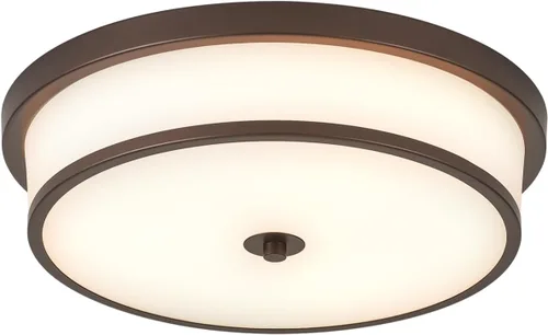 Vista 7 de Lámpara de techo empotrada de 12 pulgadas, Luminarias de techo de 2 luces pegadas al techo con acabado de bronce frotado con aceite para baño