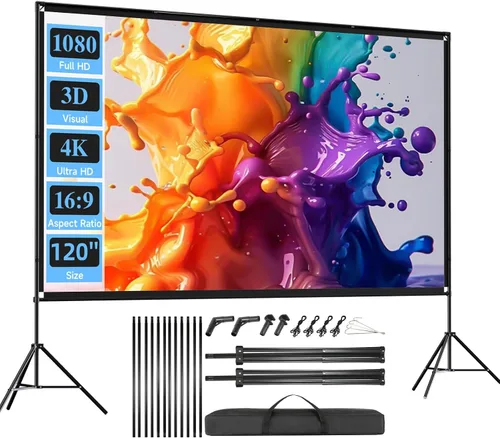 Vista 10 de Pantalla de Proyector para Exteriores con Trípode de Soporte, Pantalla de Proyector Portátil Desplegable para Interiores, Pantalla de Proyección