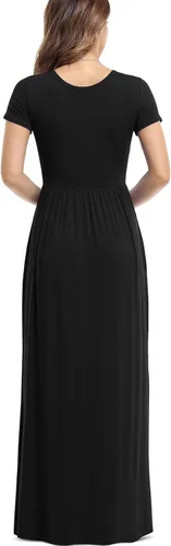 Vista 5 de VIISHOW - Vestido largo informal para mujer, maxi vestido sencillo de manga corta, con bolsillo y ajuste holgado