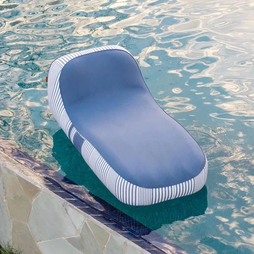 Vista 9 de Big Joe Lux Chaise - Flotador inflable prémium para piscina, rayas azul marino y marfil, malla de primera calidad, mezcla de poliéster duradera