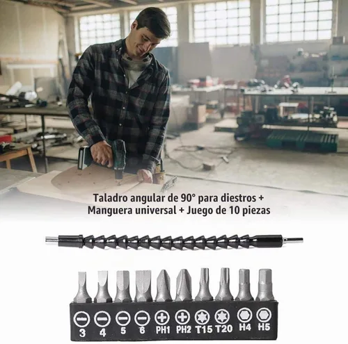 Vista 3 de Extensión de broca flexible, extensión de taladro flexible de 11.6 pulgadas, manual de 90° en ángulo recto, extensión flexible de 1/4 para taladro