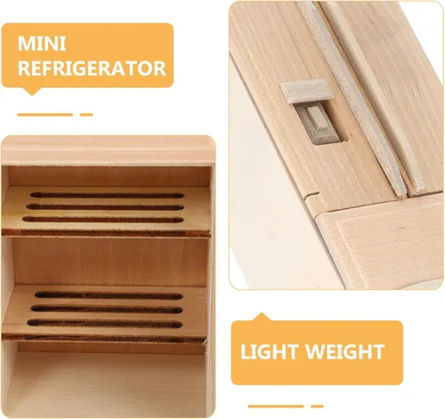 Vista 8 de BESPORTBLE Miniatura de madera de casa de muñecas nevera sin pintar Mini modelo de nevera para casa de muñecas Cocina Escena Decoración Refrigerador