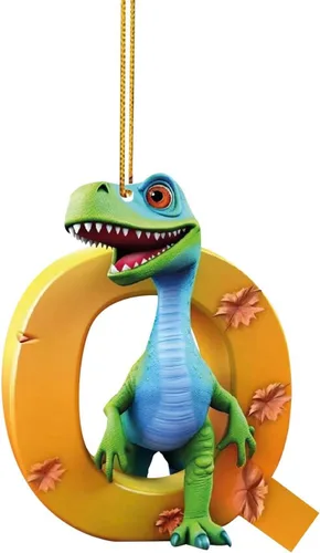Vista 4 de Adorno de Navidad personalizado de dinosaurio de 26 letras, adornos colgantes 2023, monograma inicial de plástico, decoraciones de árbol de Navidad