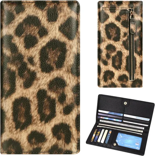 Vista 11 de Billetera para mujer, billetera RFID extradelgada, bolso plegable de cuero, con 11 ranuras para tarjetas y ventana de identificación, lindo monedero