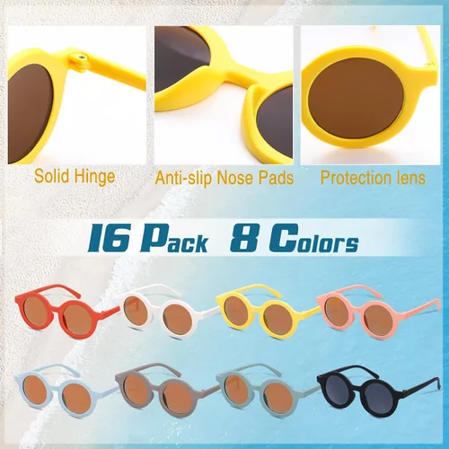 Vista 3 de Kids Sunglasses Bulk, 16 Pairs Cute Round Sunglasses Party Favors Glasses for Kids Boys Girls Toddler Sunglasses Beach Party Favors