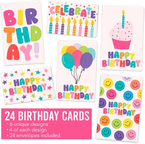Vista 3 de 24 tarjetas de cumpleaños a granel con sobres, tarjetas de feliz cumpleaños Beige Pastel 24 piezas
