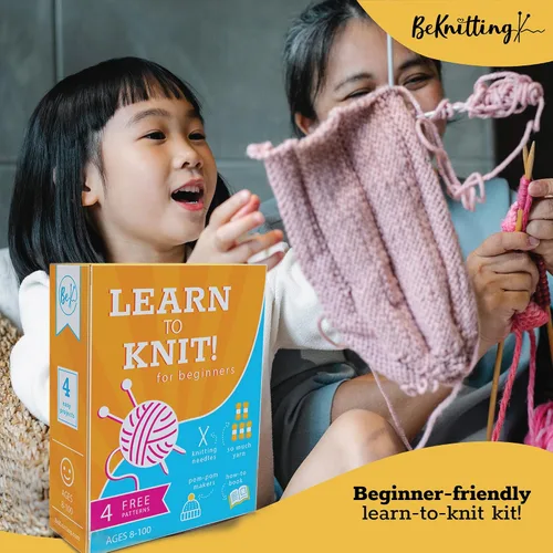 Vista 9 de BeKnitting Kit de tejido para principiantes, adultos y niños - Aprende a tejer - Hilo, fabricantes de pompones, agujas y otros suministros Regalos