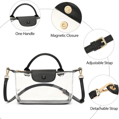 Vista 4 de FALAN MULE Clear Crossbody Bag Stadium Approved Leather Purse Bag for Concerts Sports Festivals